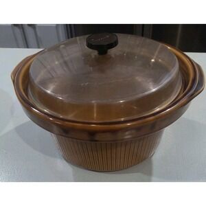 Rival Crockpot 3350/2 CERAMIC  INSERT w/ Lid Pot 5 qt Slow Cooker Brown Vintage